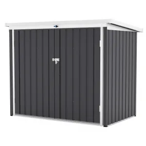 Lockable Weather-Resistant Metal Outdoor Trash Bin Storage Outdoor Storage Garden Storage Unit - Durable Steel Double Doors & Top Opening Garbage Enclosure for Garden, Patio, Backyard - Large Capacity, Dark Grey, 5.8x3.3FT