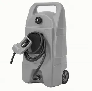 Upgraded 15-Gallon Gas Can & Fuel Tank - Portable Fuel Caddy with Manual Transfer Pump, 10FT Hose, and Wheels, Heavy-Duty Leak-Proof Design for Lawn Mowers, Tractors, Cars, Boats, ATVs, and Snow Blowers, Grey