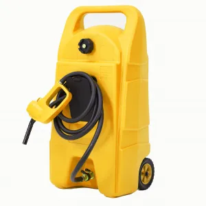 15 Gallon Gas Can Fuel Tank Container With Manual 10 FT Siphon Pump Portable Diesel Gas Storage Caddy Wheels For Car ATV Boat Tractor Snow Blower Generator, Yellow