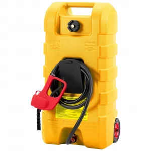 Upgraded 16 Gallon Gas Tank, Heavy-Duty Fuel Can with Manual Transfer Pump, 10FT Hose, and Casters, Leak-Proof Portable Gas Container for Lawn Mowers, Tractors, Boats, and Snow Blowers, Yellow