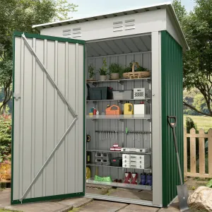 Metal Outdoor Storage Shed 5 x 3 ft, 67 Cu.Ft Weatherproof Garden Tool Storage Cabinet with Lockable Door & Sloped Roof, Patio Lawn Equipment Organizer, Dark Green