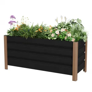 Aluminum Planter Box Large 3.3' X 1.3' X 1.5' Deep Design with Drainage Rounded Corners Anti-Cut Edging Gray Patio Balcony