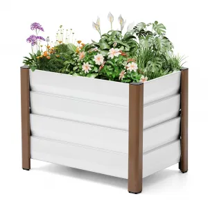 Aluminum Raised Garden Bed Planter Box 2' X 1.3' X 1.5' Rust-Proof Lightweight Deep Growing Space Built-in Drainage Family-Safe Rounded Corners White Modern Patio Balcony