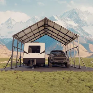 Heavy-Duty 20x20 ft Metal Carport Garage with 120° Steep Vertical Roof & 173" High Clearance, Galvanized Steel Frame, 2-Car Shelter, RV & Tractor Storage