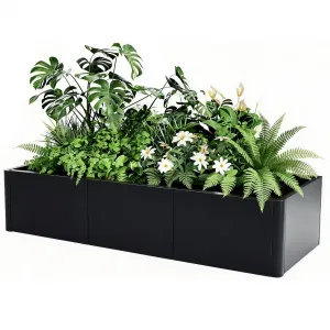53.5" × 20.5" × 11.8" Large Heavy Duty Black Steel Raised Garden Bed Planter Box – Weather Resistant, Tool-Free Snap Assembly, With Base & Drainage Holes, Rounded Corners, For Patio, Balcony, Commercial Use, With Bottom