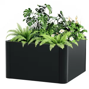 20.5" × 20.5" × 11.8" Heavy Duty Square Steel Raised Garden Bed Planter Box – Modern Black, With Base & Drainage Holes, Tool-Complimentary Assembly, For Patio, Balcony, Commercial or Residential Use, With Bottom