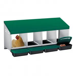 Chicken Nesting Boxes, 4 Hole Metal Wall Mount Roll Away Nest with Removable Trays and Roll Out Egg Collection for Chicken Coop