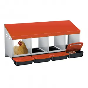 Chicken Nesting Boxes, 4 Hole Metal Wall Mount Roll Away Nest with Removable Trays and Roll Out Egg Collection for Chicken Coop