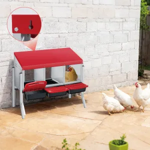 Heavy-Duty Metal Chicken Nesting Box for Easy Egg Collection - 3 Compartments with Removable Trays - Wall Mountable with Bracket Legs - Durable Poultry Coop Accessory, Red, Three Grids + Bracket