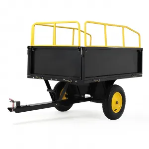 ATV UTV Tow Behind Dump Cart 750Lbs Capacity 17 Cu Ft Bed Heavy Duty Iron Frame Pneumatic Tires Universal Hitch for Yard Work