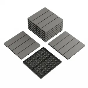 Waterproof Interconnected Composite Deck Tiles 12"x12" 9PCS/Set – Durable Wood Grain Plastic, Non-Slip, Easy DIY Snap Installation – Outdoor & Indoor Patio Flooring for Balcony, Porch, Poolside – Dark Grey