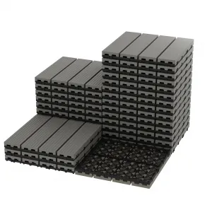 Waterproof Interconnected Composite Deck Tiles 12"x12" 27PCS/Set – Heavy-Duty Wood Grain HDPE Panels, All-Weather, Easy DIY for Balcony, Porch, Pool, Garden, Wall Décor – Grey