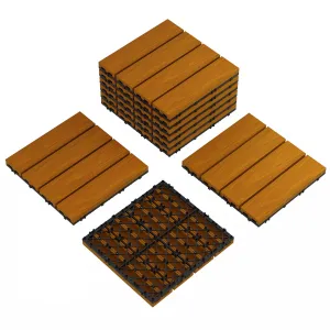 All-Weather Composite Interlinked Deck Tiles 12x12 9PCS/Set – Waterproof, Wood-Grain Look, Easy Snap Installation, Outdoor/Indoor Flooring for Patio, Balcony, Poolside – Teak Color