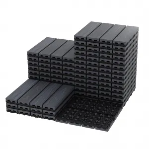 All-Weather Composite Interlinked Deck Tiles 12x12 27PCS/Set– Waterproof, Wood-Plastic, Easy Snap Install, Indoor/Outdoor Patio Flooring for Balcony, Garden, Poolside – Grey