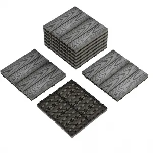 Waterproof Interwoven Deck Tiles 12"x12" 9PCS/Set for Patio, Composite Wood-Plastic, All-Weather Snap-Together Outdoor Flooring, Easy DIY Installation, Grey