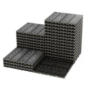 Waterproof Interwoven Deck Tiles 12"x12" 27PCS/Set for Outdoor & Indoor Patio, Composite Wood-Plastic, All-Weather Snap-Together Flooring, Easy DIY Installation, Grey