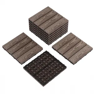 Waterproof Interwoven Deck Tiles 12"x12" 9PCS/Set for Outdoor Patio, Composite Wood-Plastic, All-Weather Garden Flooring, Easy DIY Installation, Coffee Color
