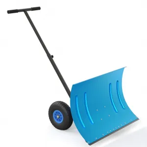 Snow Shovel with Wheels 29"W X 20" H Steel Adjustable Handle Dual-Wheel Heavy Duty Replaceable Blade Driveway Sidewalk