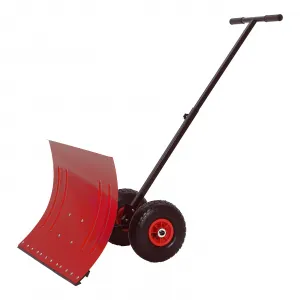 29"W X 20"H Snow Shovel with Wheels for Driveway Adjustable Snow Pusher with 5-Position Angle & Height Handle, Ergonomic Back-Saving Snow Removal Tool for Sidewalks, Yards & Patios - Red