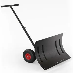 29"W X 20"H Snow Shovel Pusher with 29" Metal Blade & Adjustable Handle, Heavy-Duty Steel Frame, Dual 10" Wheels, Replaceable Strip, for Driveways & Sidewalks