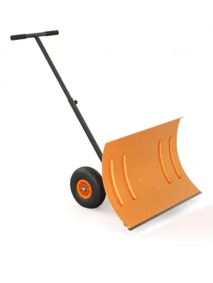 29"W X 20"H Snow Shovel with Wheels Heavy Duty Steel 5-Position Adjustable Handle Anti-Skid Tires Quick Assembly for Driveway and Sidewalk