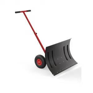 Heavy-Duty Snow Pusher with Wheels 30in Wide Blade 5-Position Adjustable Handle Steel Frame Anti-Slip Wheels Driveway Sidewalk