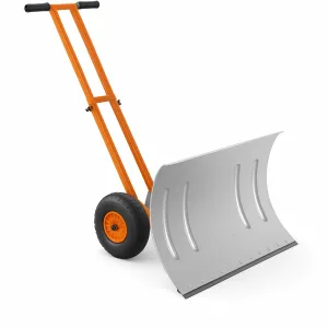 29"W X 19.68"H Snow Pusher Shovel with Wheels,Heavy Duty Steel Snow Shovel with Wheels,Angled Blade Efficient Snow Removal With5-Position Angled Blade & Adjustable Handle for Doorway, Sidewalk,Sliver