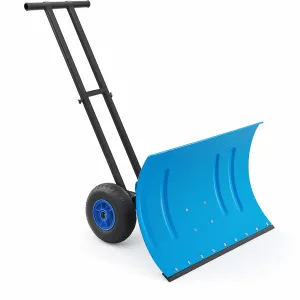 29"W X 19.68"H Snow Pusher Shovel with Wheels,Heavy Duty Steel Snow Shovel with Wheels,Angled Blade Efficient Snow Removal With5-Position Angled Blade & Adjustable Handle for Doorway, Sidewalk