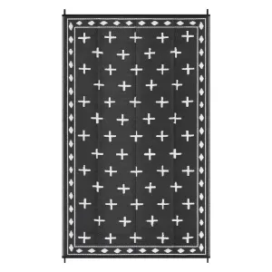 Reversible Outdoor Rug 8x10ft - Waterproof Plastic Straw Patio Carpet - Modern Geometric Black & White Design, UV Resistant, Easy to Clean - Ideal for Deck, Garden, Camping, RV, Beach, Picnic, Black & White, 8x10ft