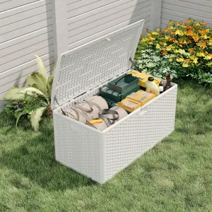 99 Gallon Waterproof Large Resin Deck Box Indoor Outdoor, Lockable Storage Container for Patio Furniture Tools, Waterproof Deck Box Patio Storage Bin for Pool Garden, White