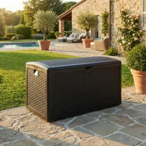 73 Gallon Waterproof Large Resin Deck Box – Lockable Indoor/Outdoor Storage Container for Patio Cushions, Pillows, Garden Tools & Pool Floats, Black
