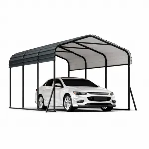 Heavy Duty 10x15 FT Metal Carport – Outdoor Garage Shelter with Galvanized Steel Roof, Reinforced Base, for SUV, Truck, Boat, Storage – Gray