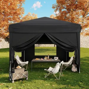 10x10 Pop Up Canopy Tent with 4 SideWalls, Easy Up Canopy with 3 Adjustable Height, Outdoor Sun Shade with 4 Sandbags & Carrying Bag for Camping, Parties,Outdoor Events-Black