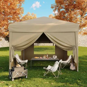 10x10 Pop Up Canopy Tent with 4 Sidewalls, Adjustable Height, UV Waterproof Oxford Fabric, Steel Frame, Sandbags, Carry Bag, Outdoor Camping & Parties