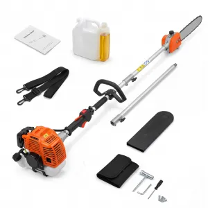 52cc Gas Pole Saw, 12" Bar 2-Stroke Tree Pruner with 9.5 ft Extendable Reach, Anti-Vibration Handle, Auto Oiler, Aluminum Shaft for Tree Trimming