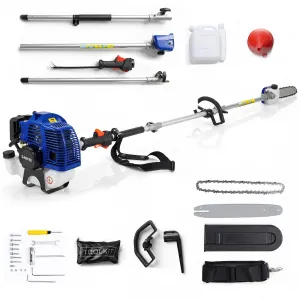 52cc Gas Pole Saw, 12" Bar 2-Stroke Tree Pruner with 16 ft Reach, 1200 ml Fuel Tank, Shoulder Strap, Gas-Powered Chainsaw for Tree Trimming