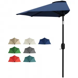 Half Patio Umbrella 9FT for Outdoor Shade – Smooth Crank Lift, UV Protection – Ideal for Patio, Garden, Deck, Balcony, Table or Pool – Durable Canopy – Color: Navy Blue