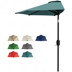 9FT Half Patio Umbrella Outdoor – Smooth Crank Lift Table Shade Canopy for Patio, Garden, Deck, Balcony, Pool, Porch – Sturdy Weatherproof Design – Turquoise, Color: Turquoise Blue