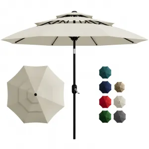 10FT 3-Tier Outdoor Patio Umbrella with Vented Canopy – Fade-Resistant UV Sun Shade, 8 Reinforced Ribs, Crank & Tilt, Market Table Parasol for Pool, Deck, Garden, Yard – Beige