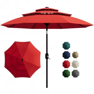 High-quality 3-Tier Patio Umbrella – 10Ft Outdoor Umbrella with Vented Canopy, Easy Crank, Push Button Tilt, 8 Durable Ribs, Sun Protection for Patio, Pool, Deck, Yard, Garden – Red