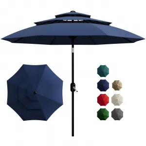 3-Tier Vented Patio Umbrella 10Ft – Outdoor Sun Protection – Easy Crank & Tilt, 8 Sturdy Ribs, Market Table Parasol for Garden, Pool, Deck, Yard – Navy Blue