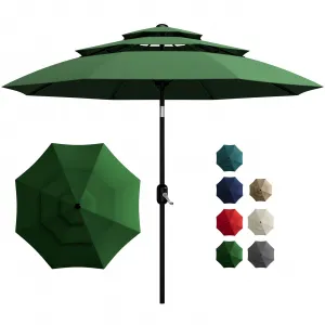 10FT 3-Tier Outdoor Patio Umbrella with UV Protection – Vented Canopy, 8 Sturdy Ribs, Easy Crank & Tilt, Heavy-Duty Market Parasol for Garden, Pool, Deck, Yard – Deep Green