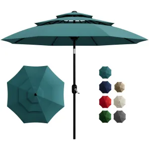 3-Tier Vented Patio Umbrella 10Ft – Outdoor Sun Protection – Easy Crank & Tilt, 8 Sturdy Ribs, Market Table Parasol for Garden, Pool, Deck, Yard – Turquoise