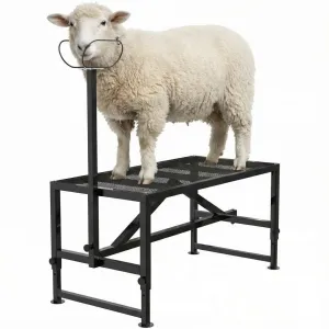 Goat Milking Stand Adjustable Height Metal Rust-Proof Heavy-Duty Steel with Nose Loop for Livestock Grooming