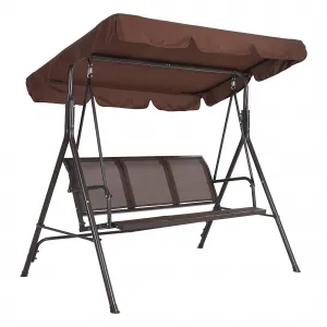 3-Seat Outdoor Porch Swing Chair – Adjustable Canopy, Waterproof & UV Resistant Steel Patio Glider Bench – 500 lbs Capacity, Non-Slip Feet, Strong Spring Hooks – Color: Brown
