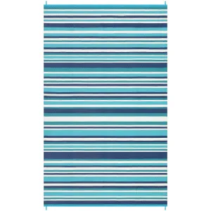 Reversible Outdoor Rug 8x10ft – Waterproof Plastic Straw Patio Carpet – Modern Geometric Striped, Mark Resistant, Portable, Washable – Garden, Deck, RV, Camping, Beach, Backyard – Four Colors: Navy Blue/Bright Blue/Light Blue/White, 8x10ft