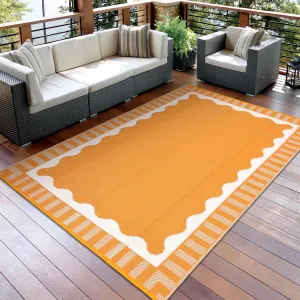 Reversible Waterproof Outdoor Rug – Modern Orange and White Plastic Mat – UV Resistant, Easy to Clean – Perfect for Patio, Garden, Camping, Deck, Balcony, RV – 9x12ft, Orange White