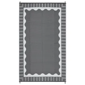 Reversible Grey White Outdoor Rug - Waterproof Plastic Patio Mat with Scalloped Edge - Modern, mark & UV Resistant, Easy Clean - Perfect for Garden, Backyard, Deck, Camping, Picnic, Balcony, 8x10ft