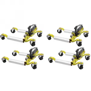 4PCS Car Wheel Dolly with Hydraulic Tire Jack, 1500LBS Capacity, Ratcheting Foot Pedal, Stainless Steel, Adjustable for Truck RV Trailer, Yellow
