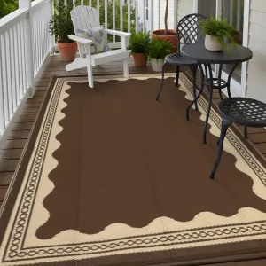Outdoor Rug 8x10 Reversible Waterproof Plastic Straw Quick-Dry Stain-Resistant Brown Patio Camping Picnic